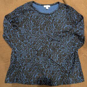 Coldwater Creek,  cobalt blue and black , dressy sweatshirt, 1X